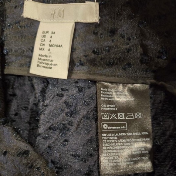 H&M Navy Jacquard Midi Pleated A-line Skirt With Pockets - Picture 6 of 6